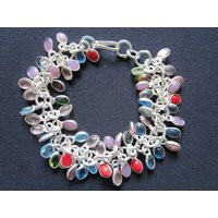 Fabulous Beautiful Colorful Rainbow Dangling Charms Bezel Setting Stones Glass Beads Bracelet Silver Plated Metal Boho Hippie Style Jewelry | Etsy (US)