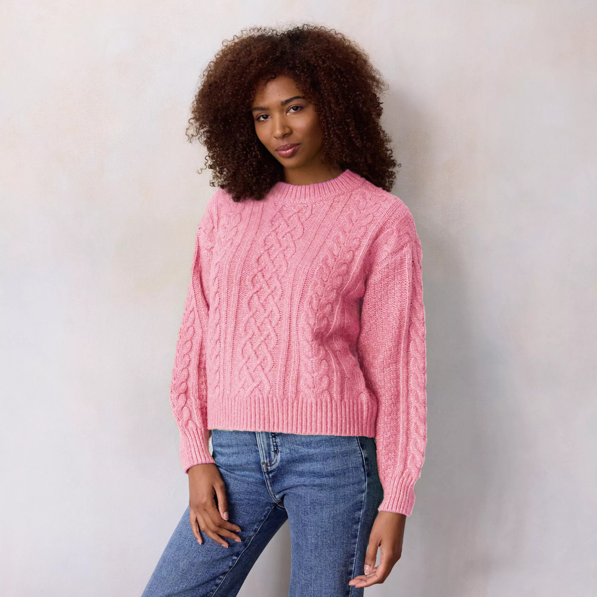 Women's LC Lauren Conrad Crewneck Cabled Pullover | Kohl's