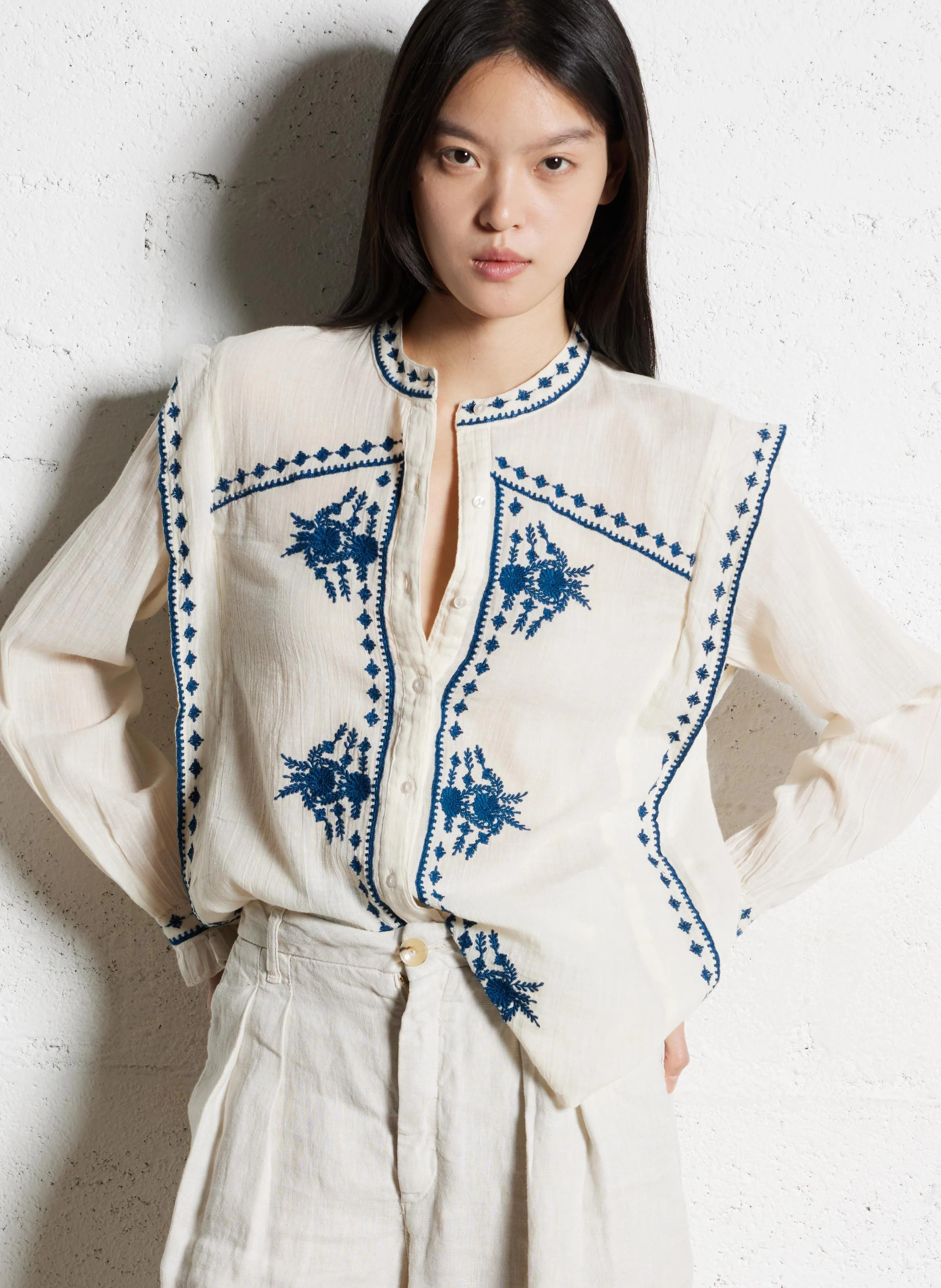 Maison Hotel - Blouse col rond en coton - Taille M - Blanc | Place des tendances (FR)