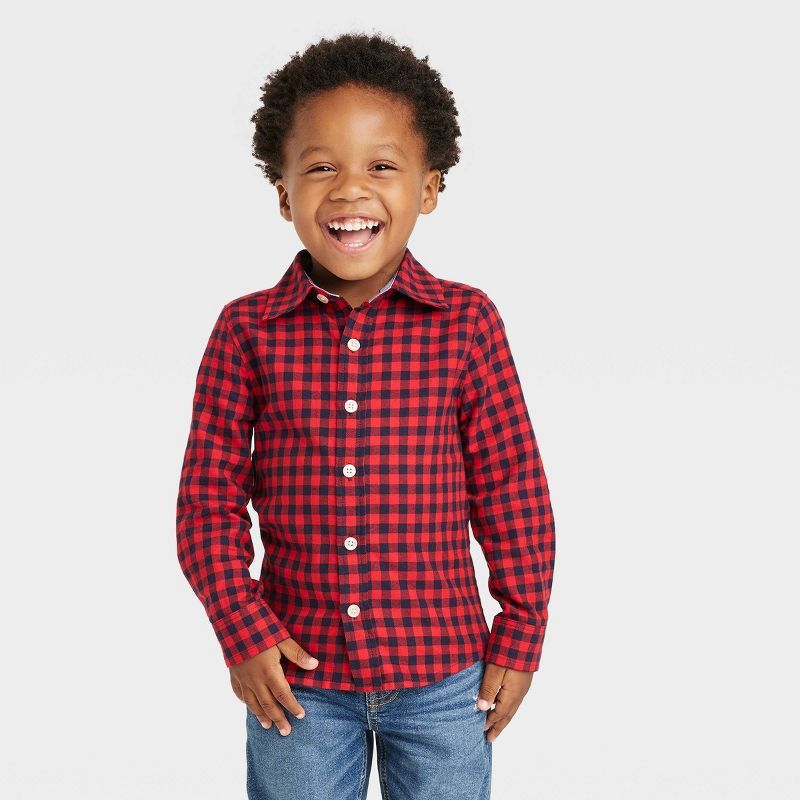 OshKosh B'gosh Toddler Boys' Buffalo Plaid Long Sleeve Shirt - Red | Target