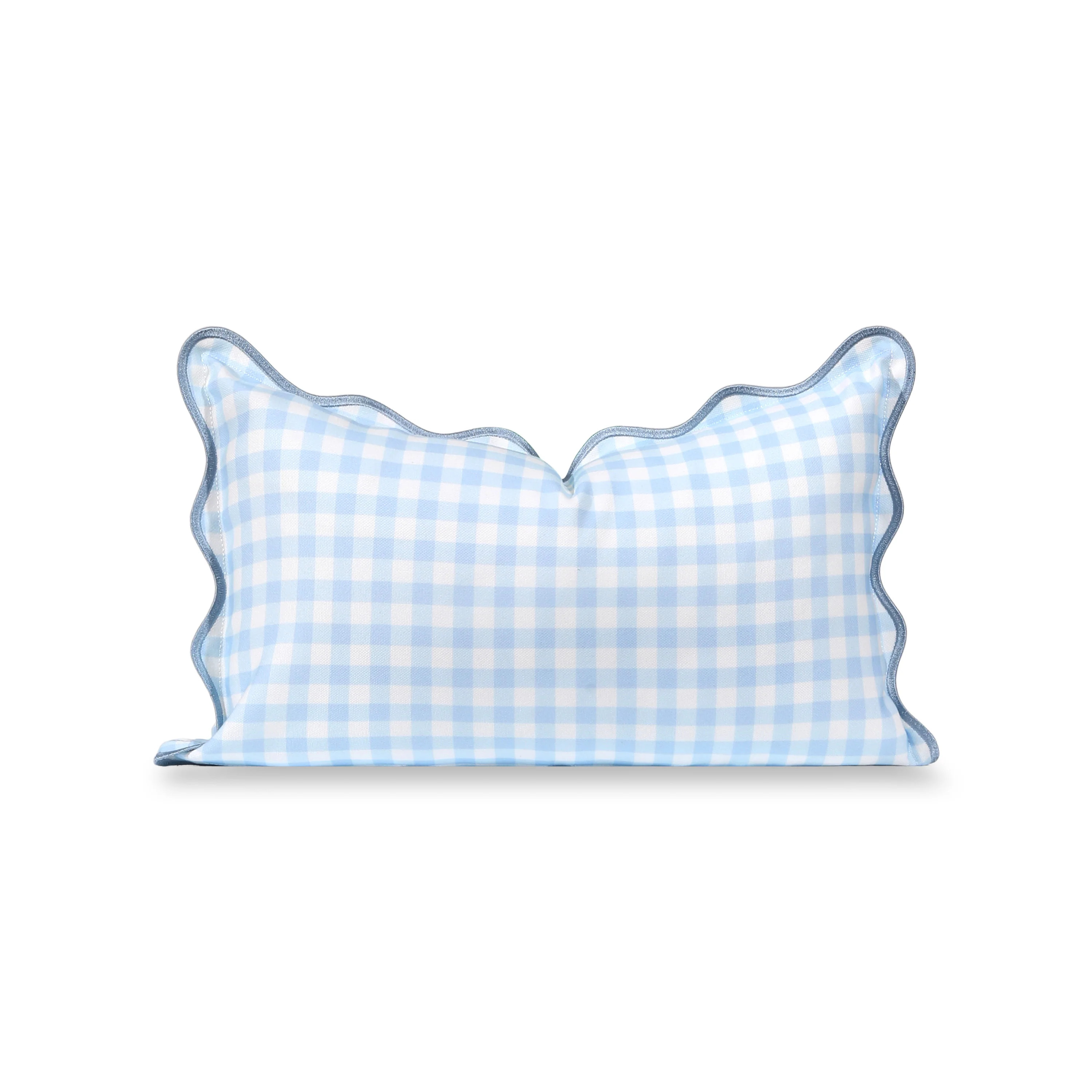 Lune, Indoor/Outdoor Baby Blue Lumbar Pillow Cover, Gingham with Scalloped Border, 12 | Hofdeco