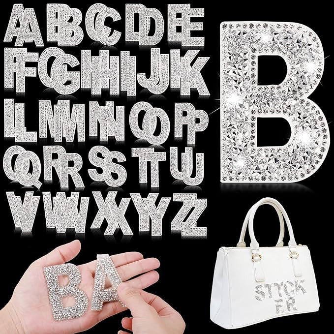 Yinder 52 Pieces Glitter Rhinestone Letter Stickers Crystal Rhinestone Iron on Letter Self Adhesi... | Amazon (US)