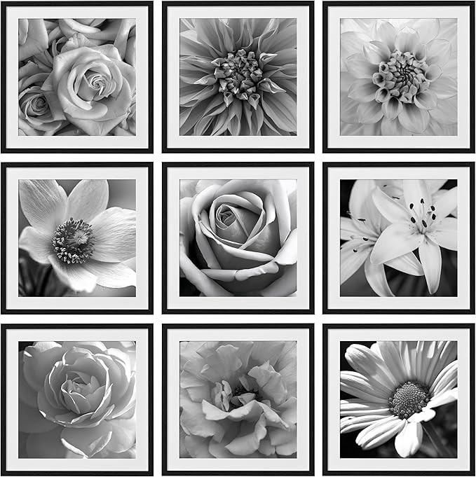 eletecpro 24x24 Picture Frames Set of 9, Classic Gallery Wall Frame Set for 20x20 Photos with Mat... | Amazon (US)