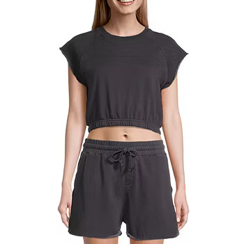 new!Arizona Womens Crew Neck Short Sleeve Crop Top Juniors | JCPenney