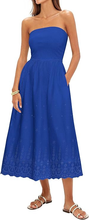 PRETTYGARDEN Womens Summer Dresses 2026 Sexy Sleeveless Tube Top Long Dress Eyelet Cotton Maxi Be... | Amazon (US)