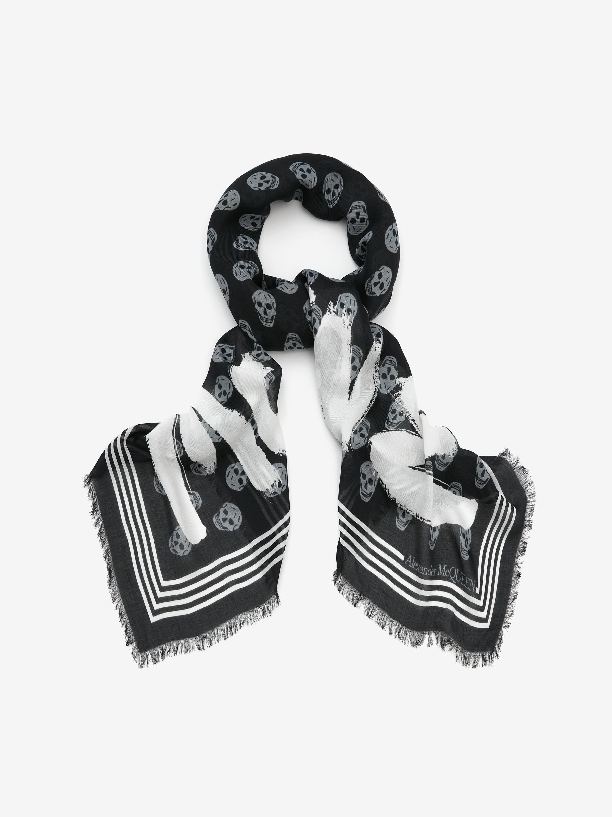 Men's McQueen Graffiti Biker Scarf in Black/ivory | Alexander McQueen