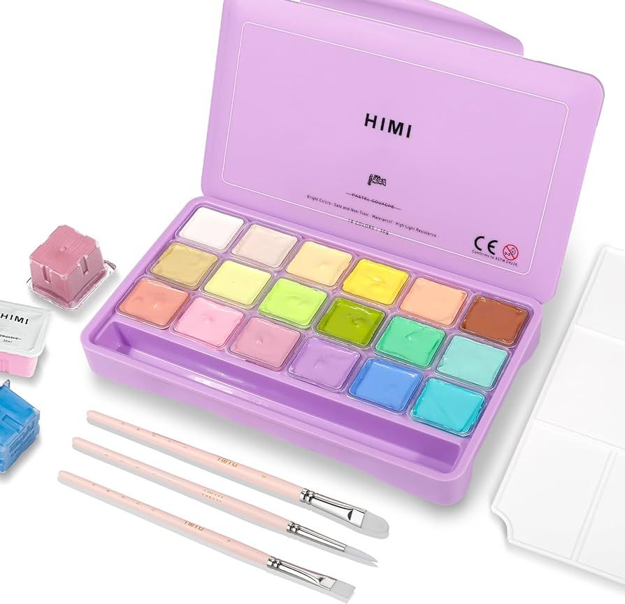 HIMI Pastel Gouache Paint Set, 18 Pastel Colors x 30ml/1oz with 3 Brushes & a Palette, Non-Toxic,... | Amazon (US)