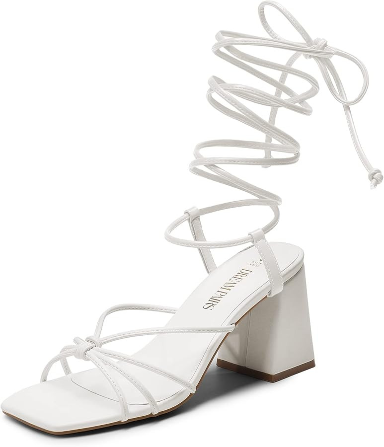 DREAM PAIRS Women's Lace Up Heels Strappy Block High Heel Square Open Toe Chunky Sandals for Part... | Amazon (US)