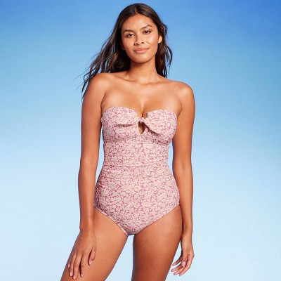 Women's Tie-Front Bandeau High Coverage One Piece Swimsuit - Kona Sol™ Pink | Target