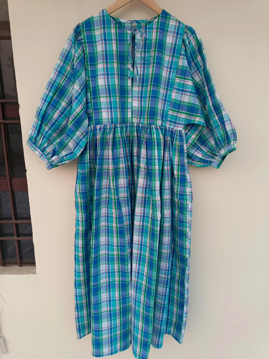 Madras Cotton Midi Dress, Mini Dress, Floral Long Printed Dress, Deep Neck With String Closer Cot... | Etsy (US)