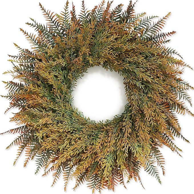 26'' Large Fall Wreath for Front Door, Porch, Window- Artificial Fern Leaves and Faux Wheat Grass... | Amazon (US)