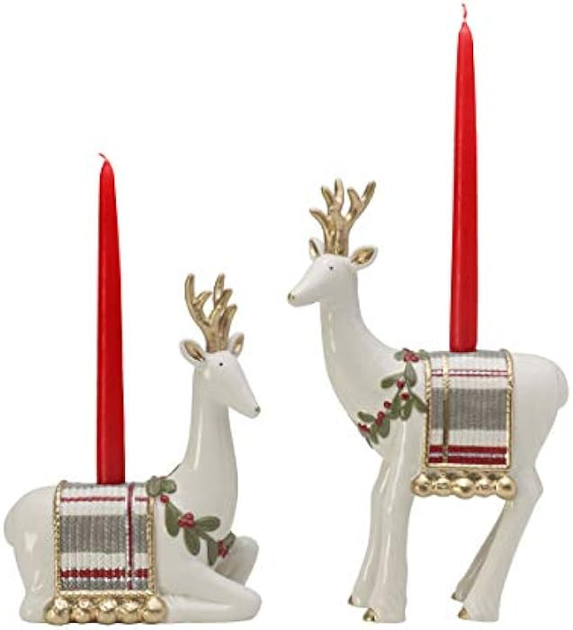 Fitz and Floyd Mistletoe Merriment Deer Candleholder Pair, Assorted | Amazon (US)