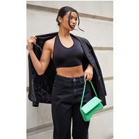 Basic Black Slinky Scoop Neck Halter Top | PrettyLittleThing US