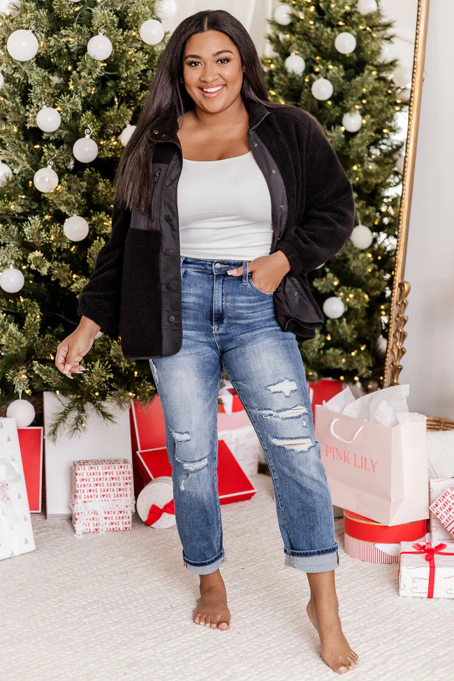 Making Time For Me Black Sherpa Jacket  DOORBUSTER | Pink Lily