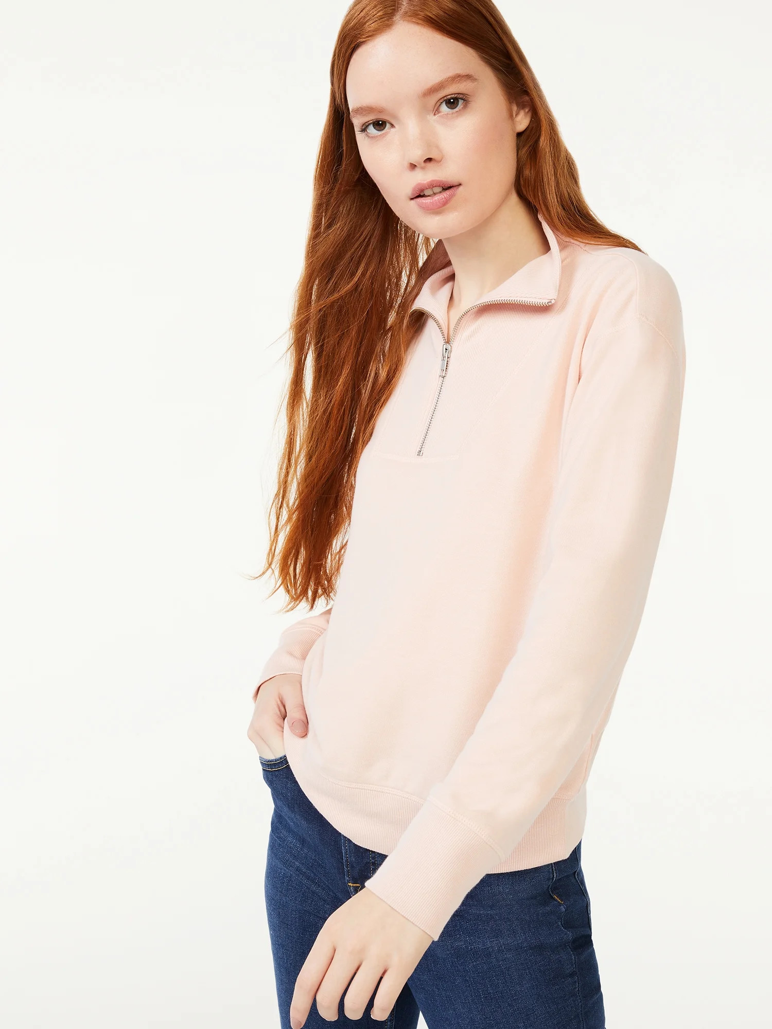 Free Assembly Women's Half Zip Sweatshirt with Collar | Walmart (US)