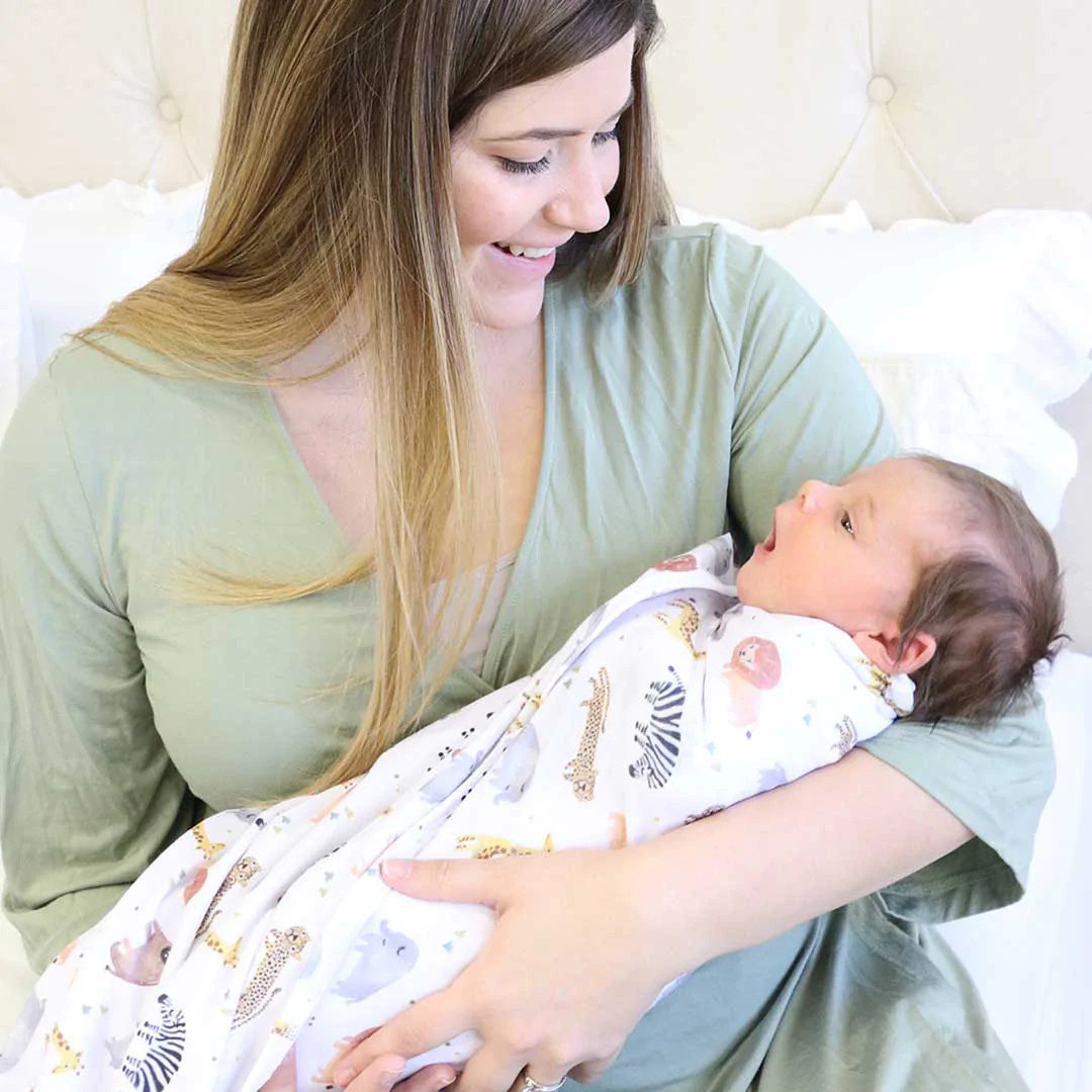 Solid Moss Bamboo Knit Maternity Robe | Caden Lane