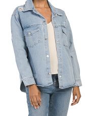 Juniors Distressed Wash Denim Shacket | TJ Maxx