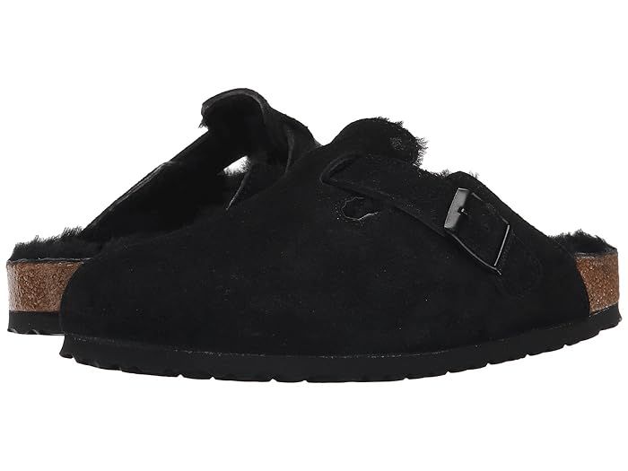 Birkenstock Boston Shearling (Black/Black Suede) Clog Shoes | Zappos