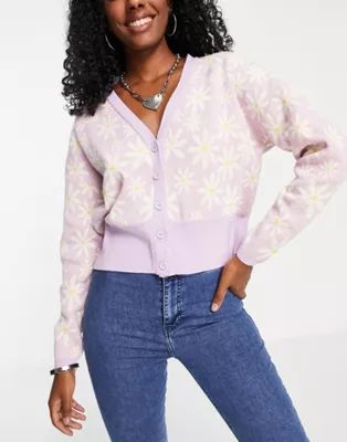Only daisy print cardigan in pale pink | ASOS (Global)