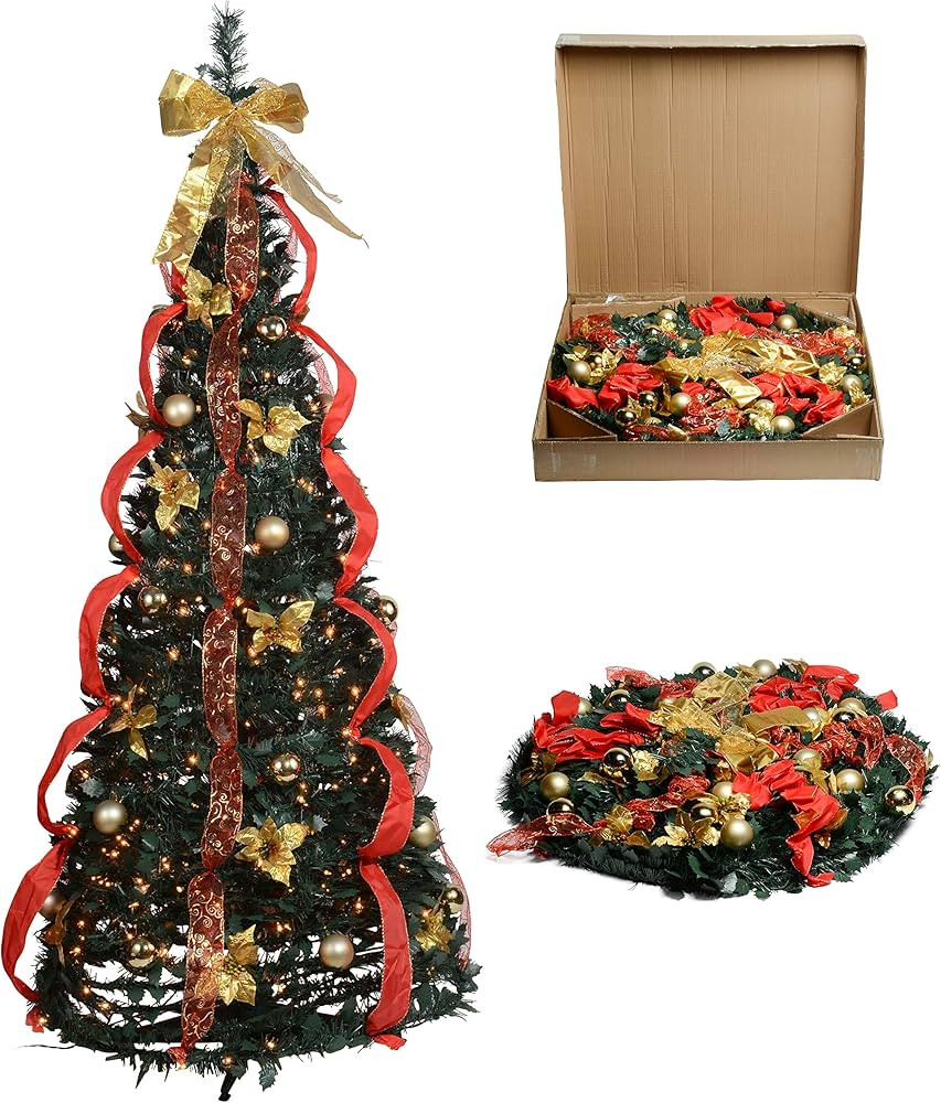 Prextex Premium 6 ft Pre-Decorated Christmas Tree 350 Warm Lights - Pop Up Christmas Tree with Li... | Amazon (US)
