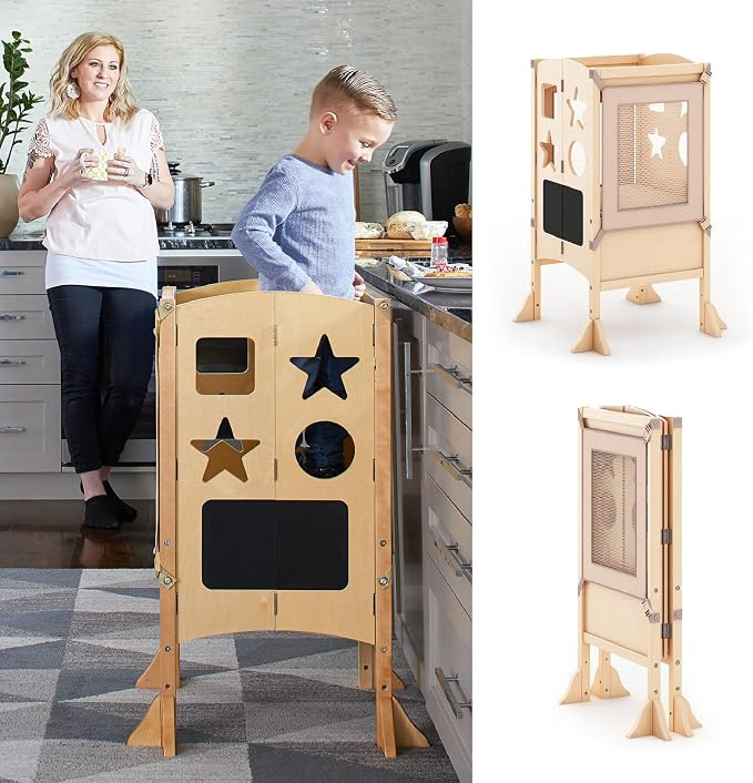 Guidecraft Classic Kitchen Helper - Natural: Adjustable Height, Folding Step Stool For Little Kid... | Amazon (US)
