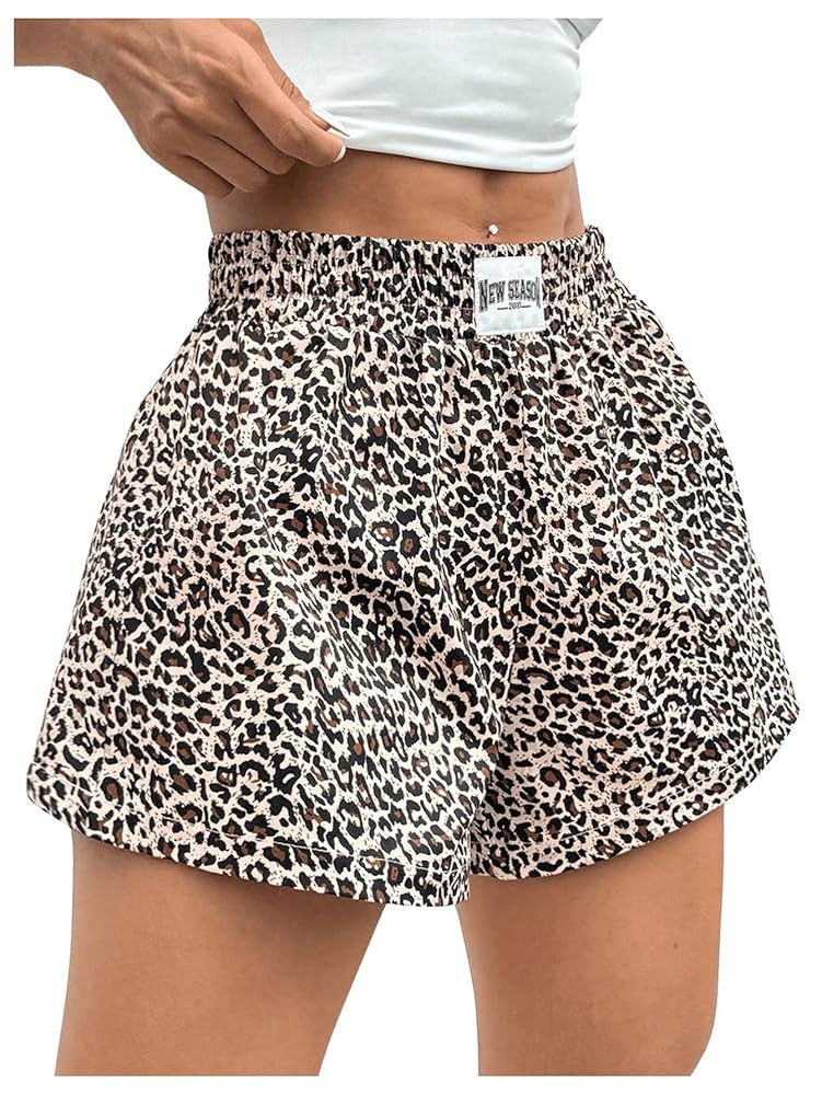 WDIRARA Women's Leopard Print Mini Shorts High Waist Elastic Loose Shorts | Amazon (US)