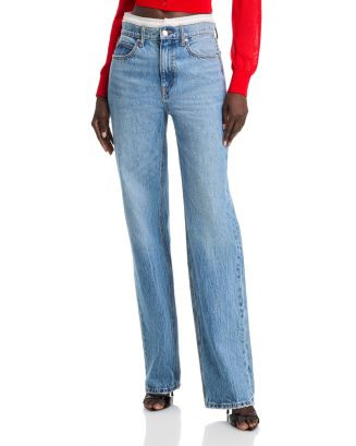 Mid Rise Contrast Waistband Jeans in Vintage Light Blue | Bloomingdale's (US)