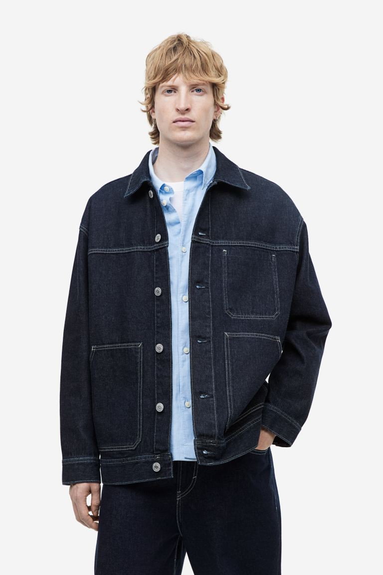 Relaxed Fit Denim Jacket - Long sleeve - Regular length - Dark denim blue - Men | H&M US | H&M (US + CA)