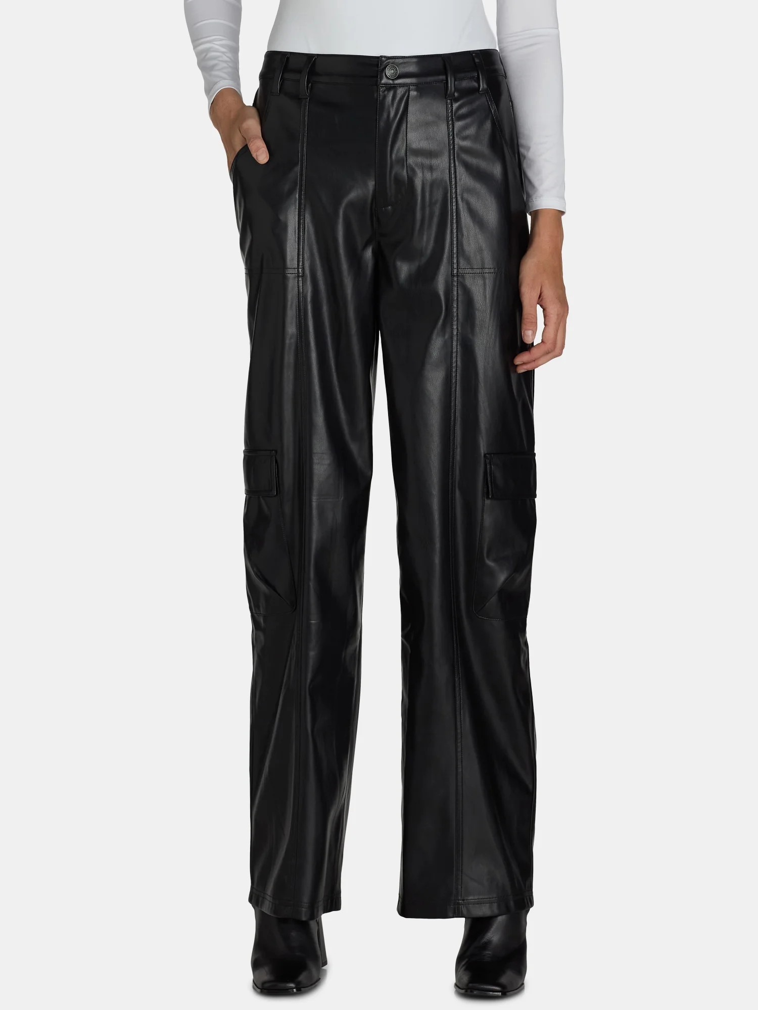 Madden NYC Women's Faux Leather Cargo Pants, Sizes XXS-XXL | Walmart (US)