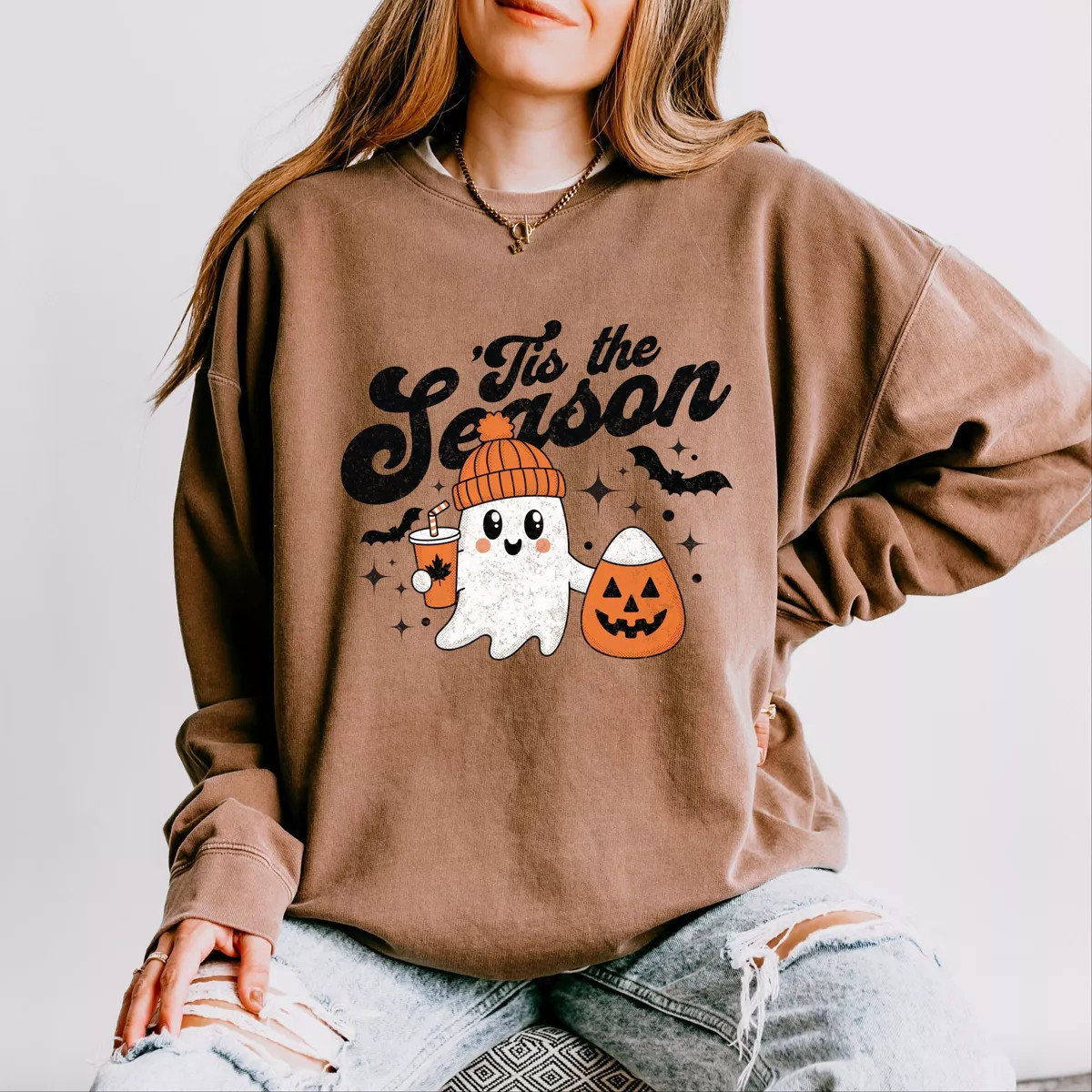 Tis The Season Ghost Retro - Womens Lightweight Garment Dyed Sweatshirt | Target