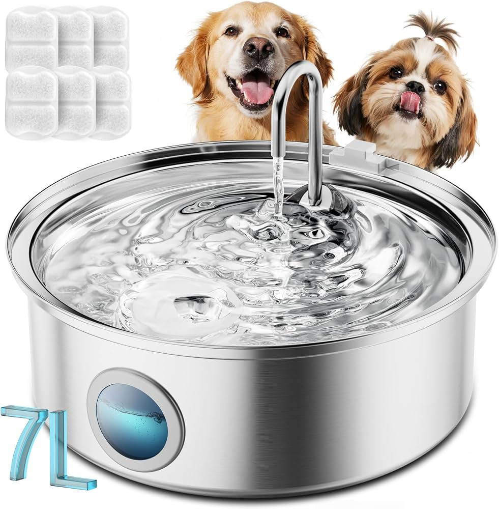 Oneisall Pet Water Fountain with 8Set Filters, 7L/230oz Quiet Dog Water Dispenser, Stainless Stee... | Amazon (US)