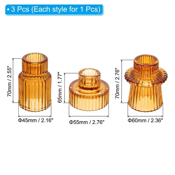 3pcs Glass Candle Holder Taper Candle Holder Stand Clear Glass Decor - Amber - Bed Bath & Beyond ... | Bed Bath & Beyond