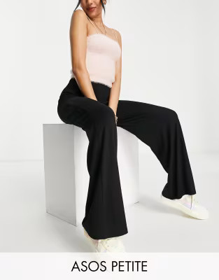 ASOS DESIGN Petite basic wide leg jersey trouser in black | ASOS | ASOS (Global)