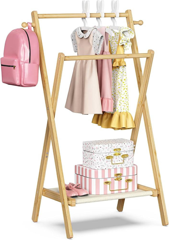 Kids Clothing Rack, Small Clothes Rack for Toddler Pets, Kids Dress Up Rack with Storage Shelf & ... | Amazon (US)