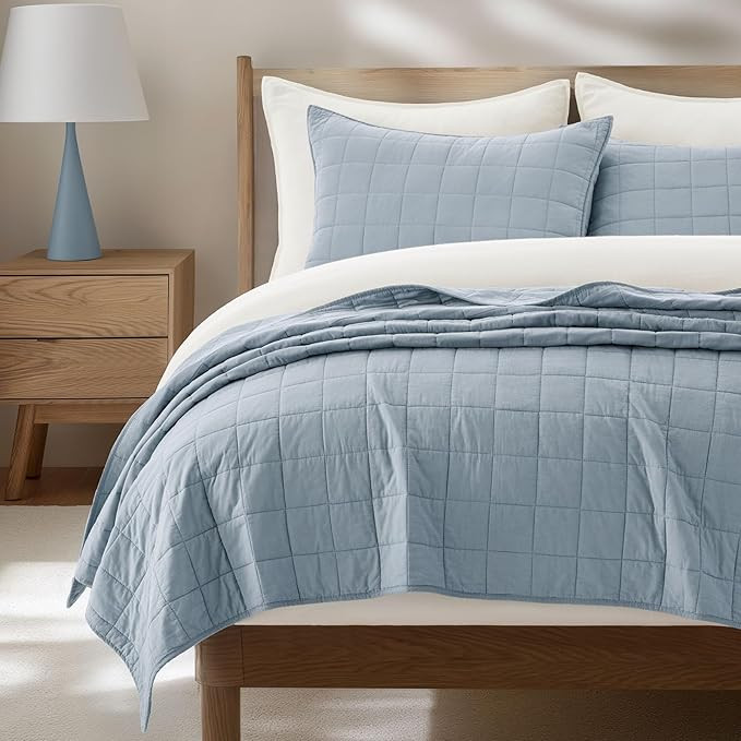 EVERGRACEHOME 100% Cotton Box Stitch Quilt Bedding Set Queen Size 3 Pieces, Garment-Washed Lightw... | Amazon (US)