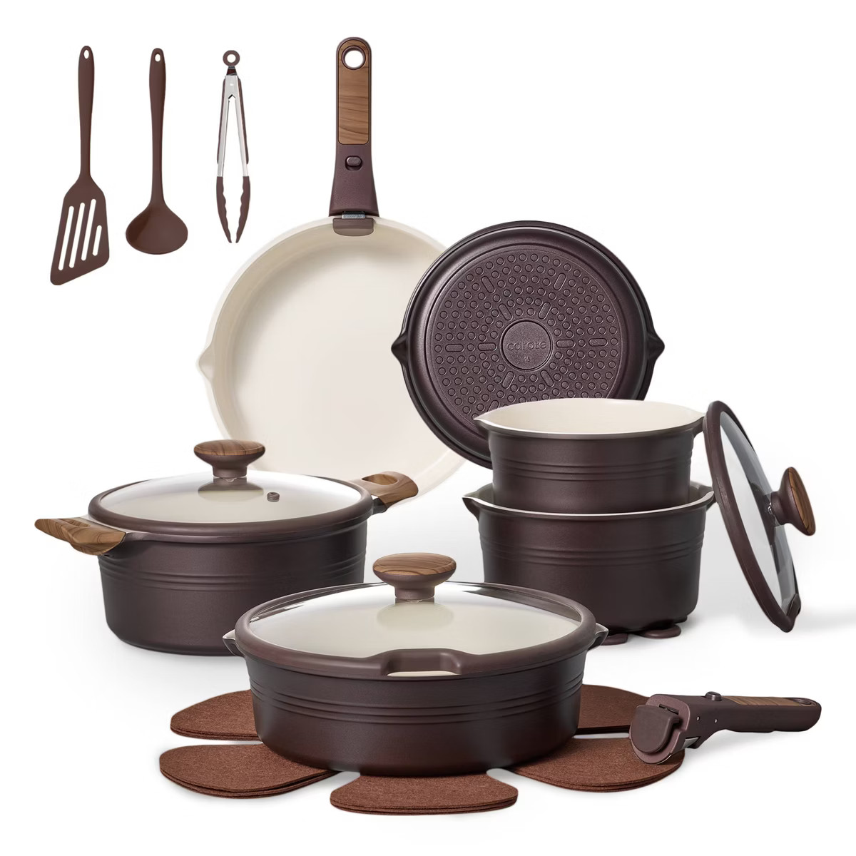 Carote 24pc Ceramic Nonstick Cookware Set with Detachable Handle Brown | Target