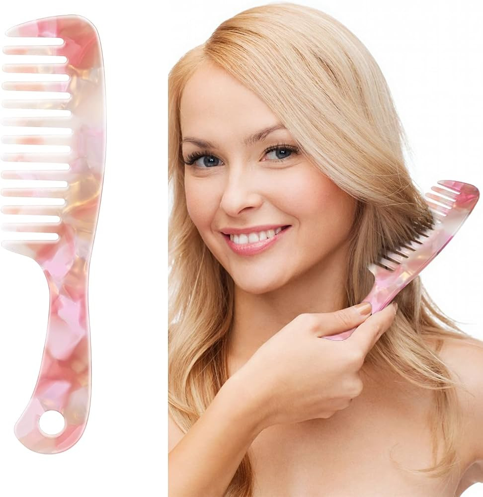 Large Wide Tooth Hair Comb, LADYAMZ [Tortoise Shell] Cellulose Acetate Round Tooth Comb for Strai... | Amazon (US)