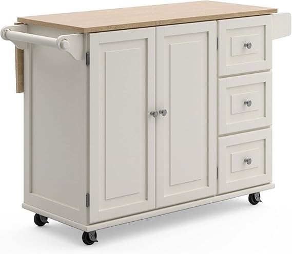 Homestyles Dolly Madison Off-White Mobile Kitchen Island Cart with Wood Drop Leaf Breakfast Bar | Amazon (US)