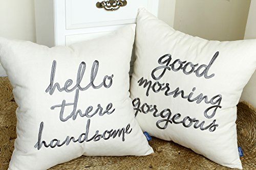 DecorHouzz Pillowcases Hi Handsome Good Morning Gorgeous Set of 2 Embroidered Pillow Cover Cushion C | Amazon (US)