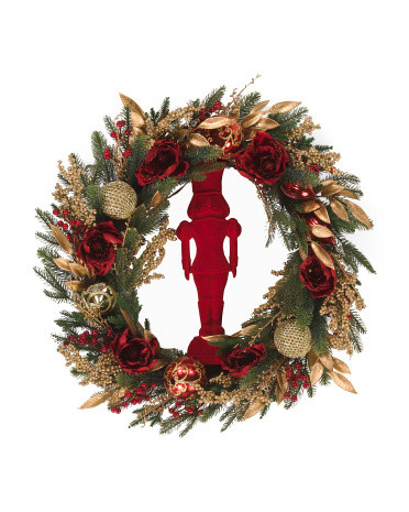 34in Flocked Nutcracker Decorated Wreath Decor | TJ Maxx
