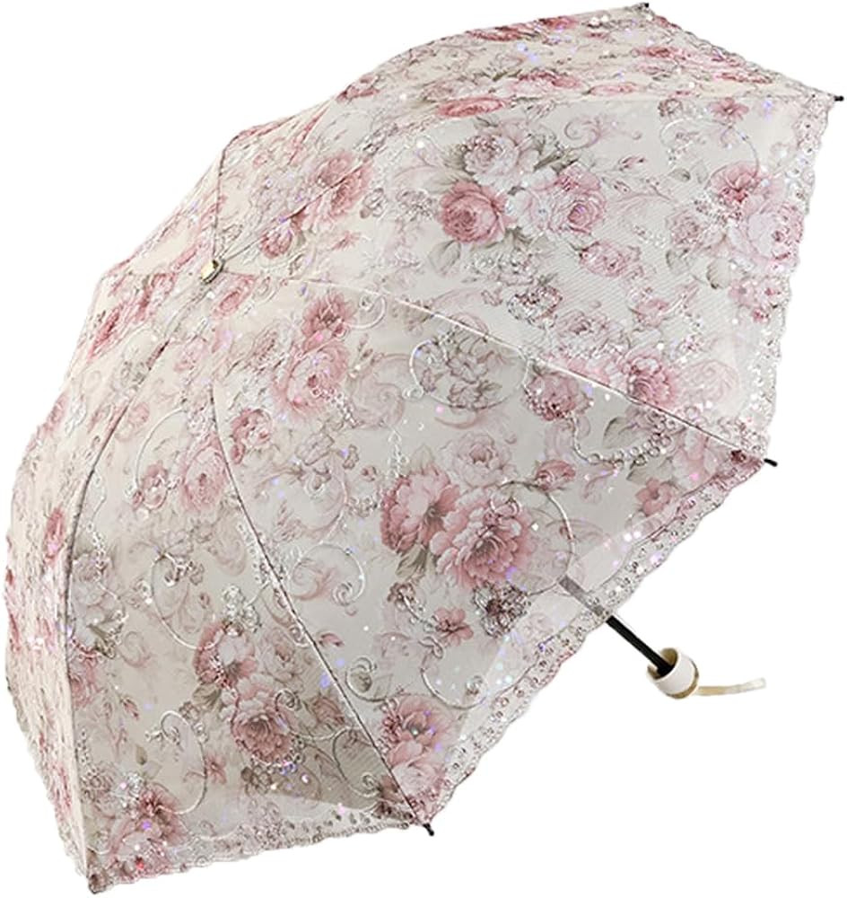 Floral Lace Folding Compact Umbrella - UV Protection Sun Flower Fancy for Women Girls, Portable T... | Amazon (US)
