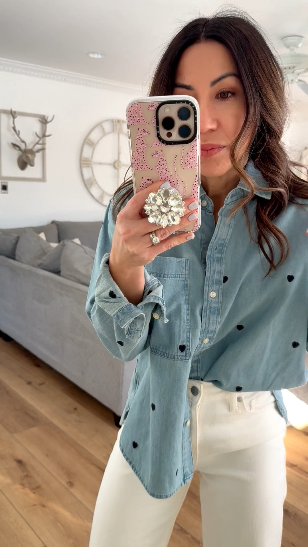 Shoes tts. Heart denim shirt size up to a medium. White jeans, 25. Ballet flats. Walmart fashion.





#LTKValentine #LTKootd #LTKOver40