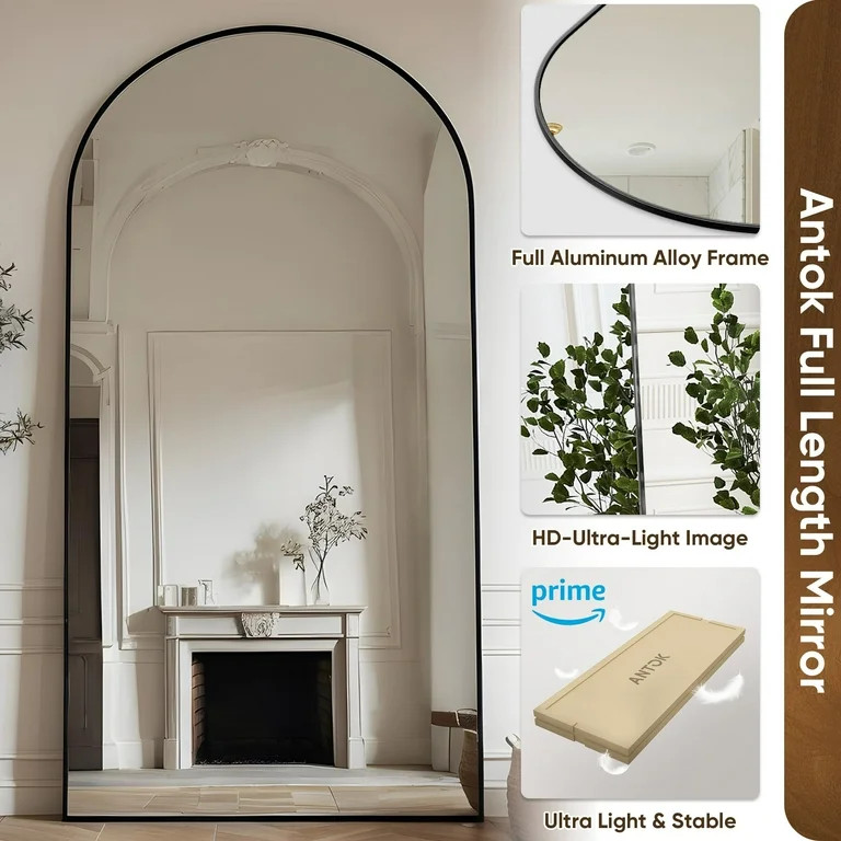 Antok 71"x 28" Arched Full Length Mirror Standing Floor Mirror Stand Up Mirror, Black Frame | Walmart (US)