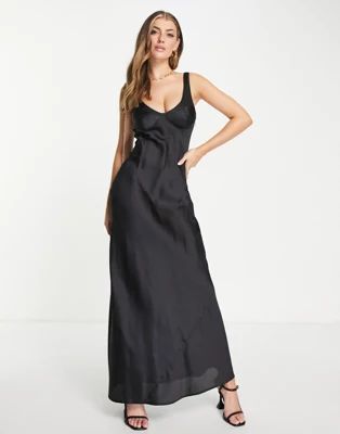 ASOS DESIGN satin maxi slip dress in black | ASOS (Global)