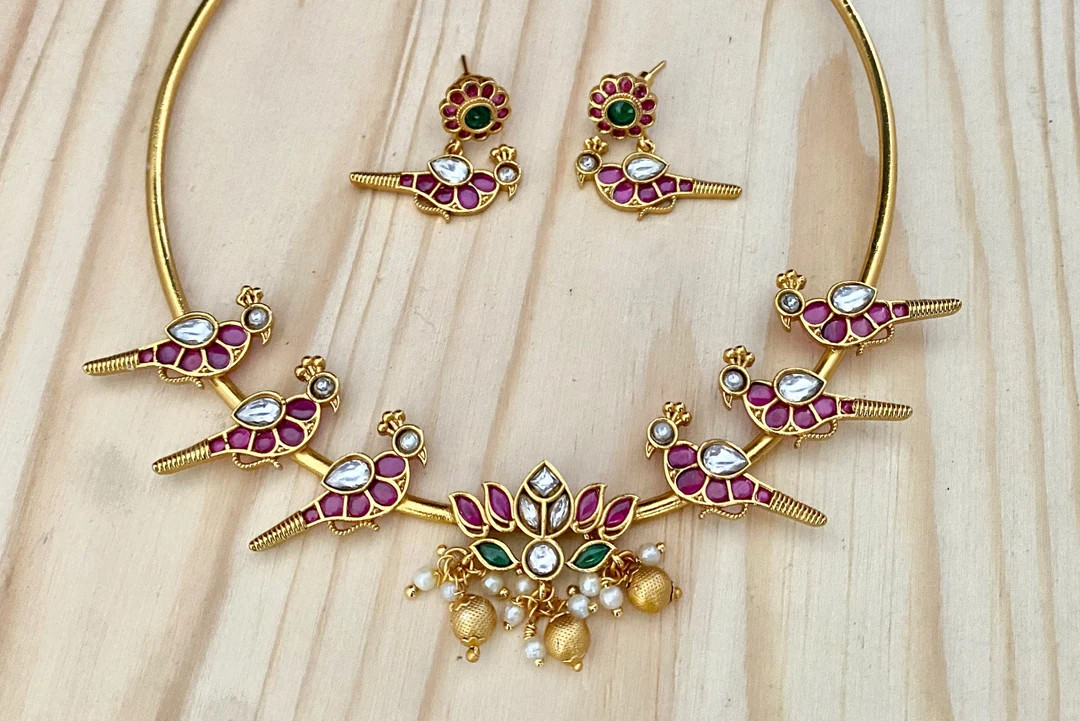 Gold Matte Finish,hasli Bird Necklace,drop and Dangle Bird Earrings,bollywood/south Indian Weddin... | Etsy (US)