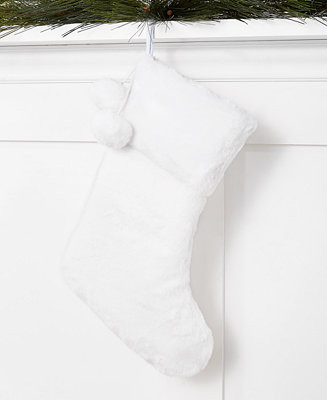 White Plush Stocking with Pom Poms, Created for Macy's | Macy's