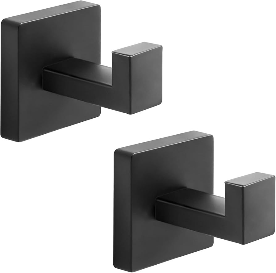 Heavy Duty Stainless Steel Towel Hooks, Wall Mounted Square Robe Hooks for Bathroom, Kitchen, Bedroom, Hotel Matte Black 2 Pack | Amazon (US)