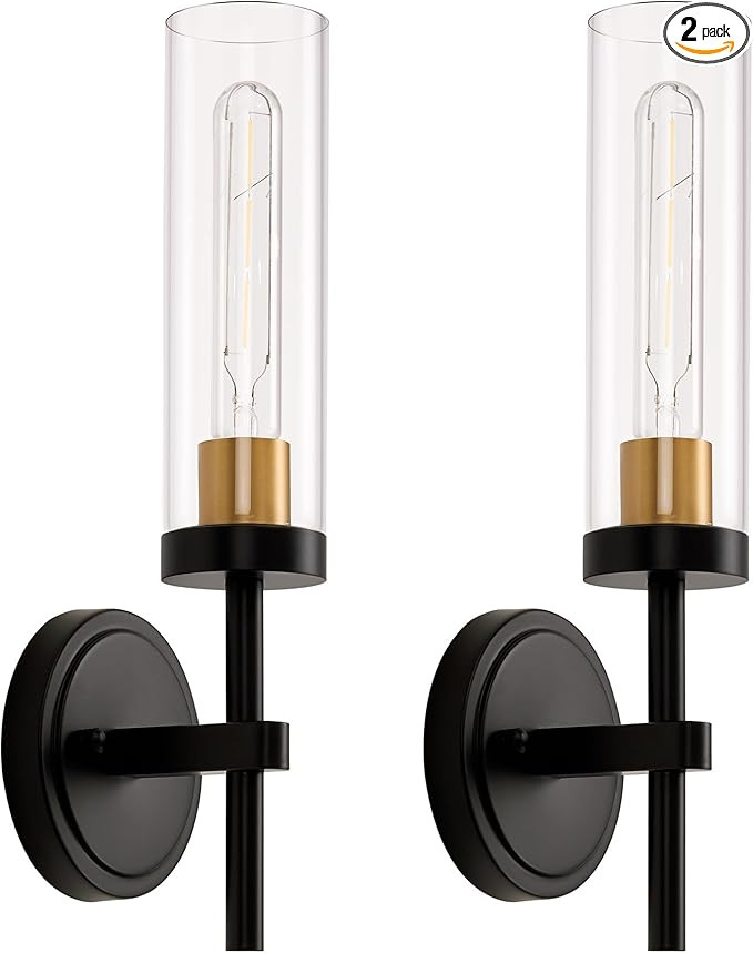 Black and Gold Hardwired Wall Sconces Set of 2, Modern Bathroom Vanity Sconces Wall Lighting with... | Amazon (US)