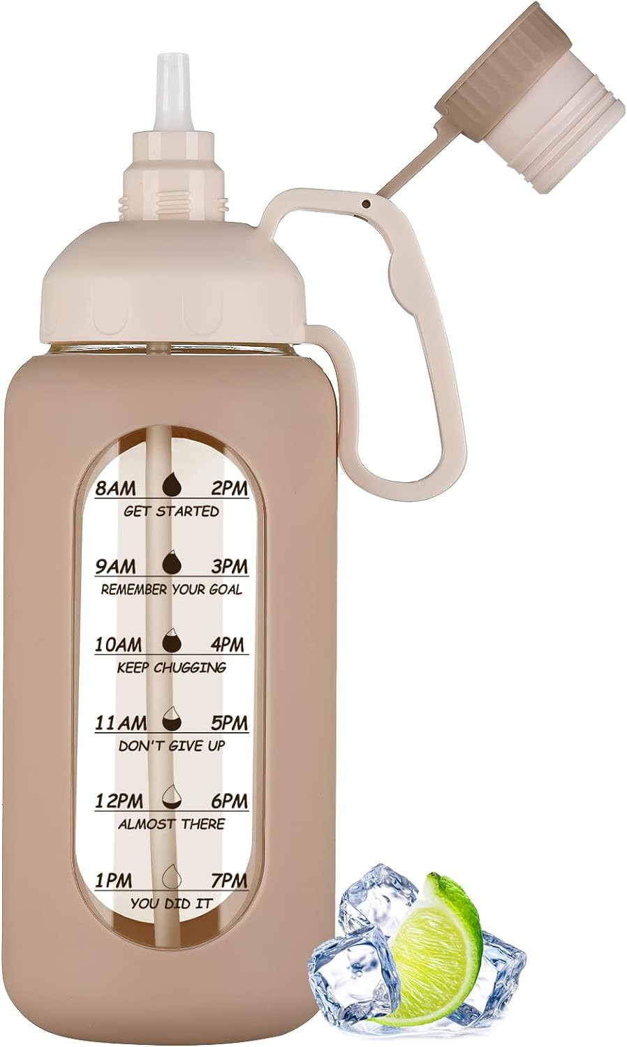 MUKOKO 64oz Glass Water Bottles with Straw, time marker, half gallon, Motivational large water bo... | Amazon (US)