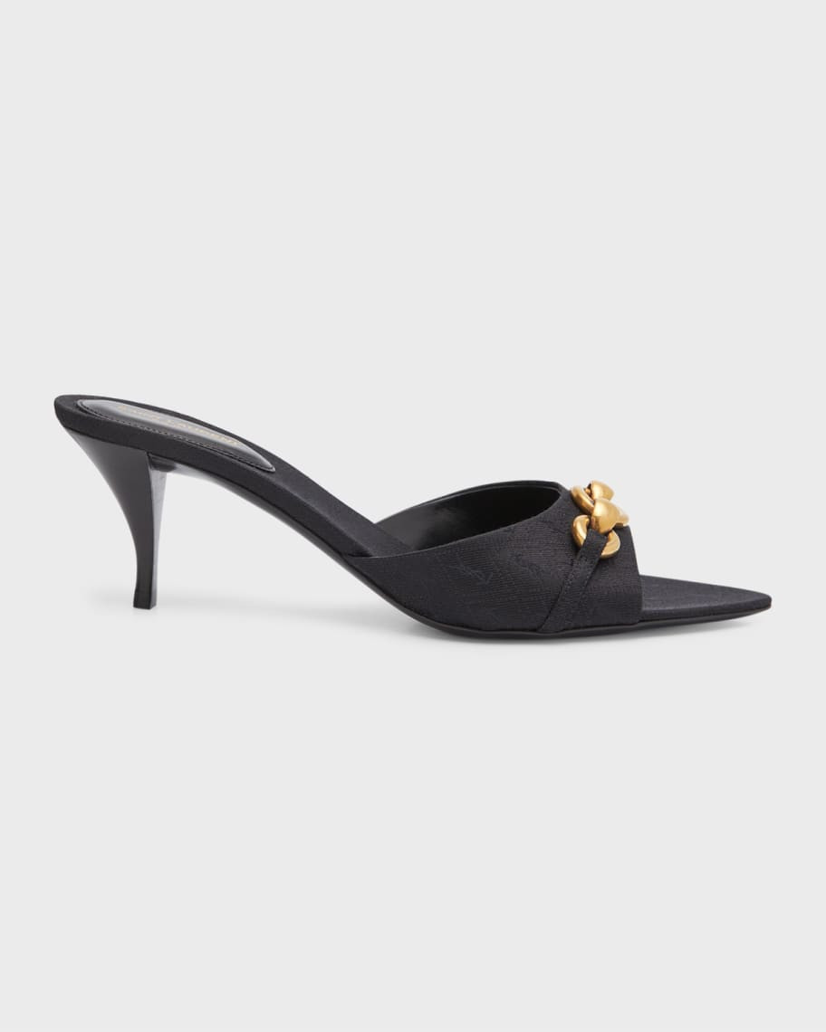 Saint Laurent Gippy Chain Kitten-Heel Slide Sandals | Neiman Marcus